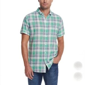 Weatherproof Vintage Men’s Linen/Cotton Short Sleeve Woven Shirt Green Size XXL